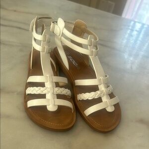 Soda White Gladiator Sandals with Brown Cushioned Footbed